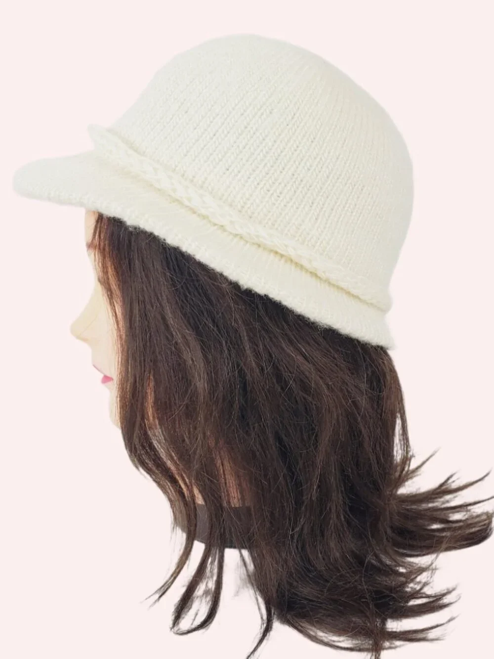 Vintage Hansen Knit Cloche Bucket Hat Cream Ivory Braided Trim Lined USA Made